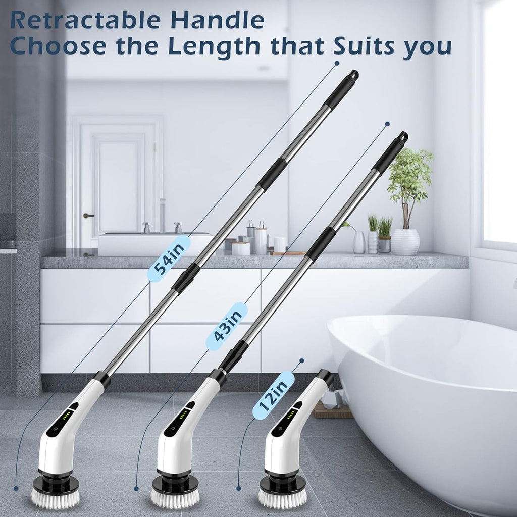 Cordless electric spin scrubber with retractable handle