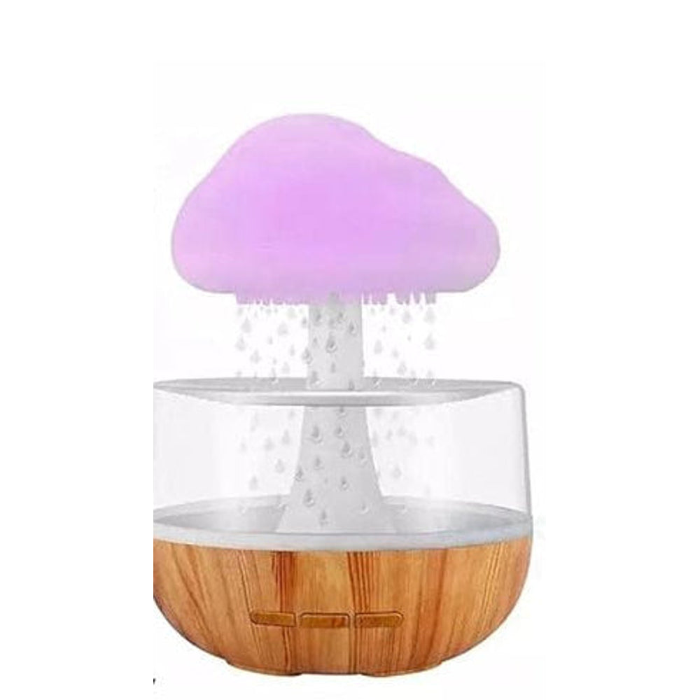 Rain cloud humidifier with pink night light glow