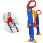 Toddler using potty training seat with ladder
