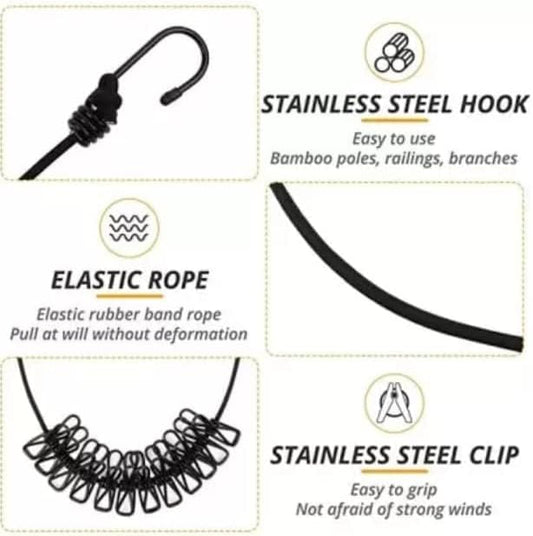 Cloth Drying Rope with Hooks