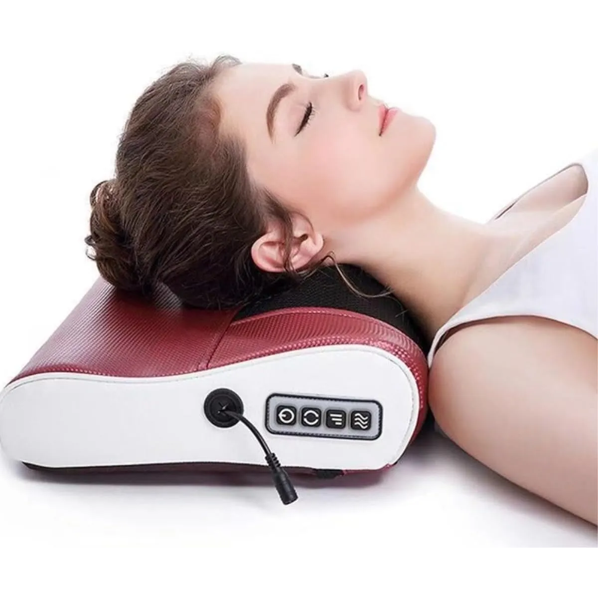 Shiatsu neck massage pillow with heat in use