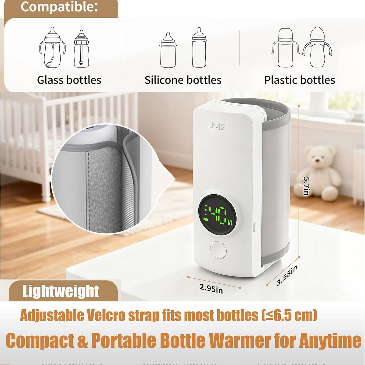 Fits glass, silicone and plastic bottles