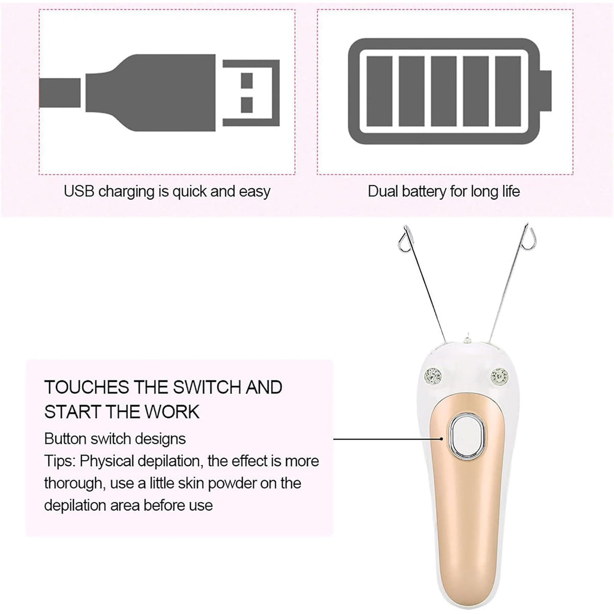 USB rechargeable threading hair remover