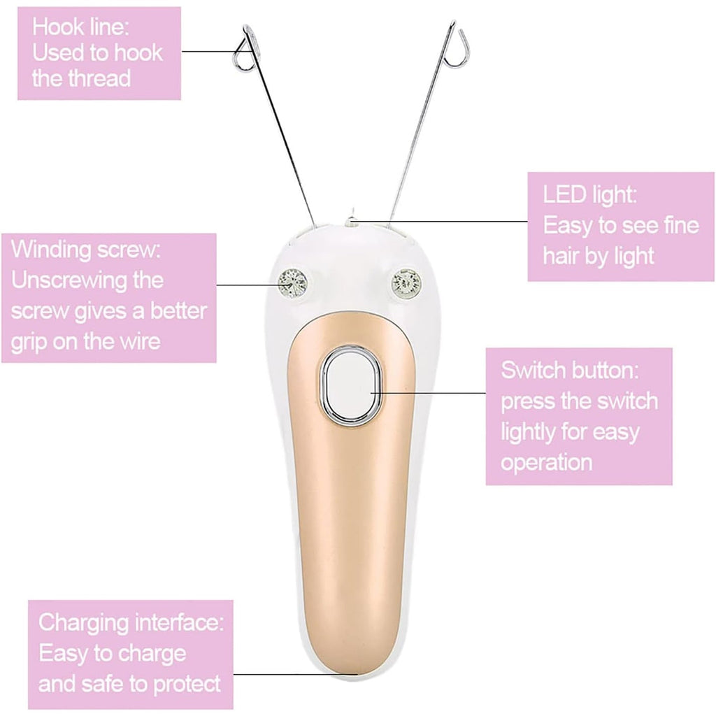 Threading epilator parts: LED light, switch and charging port