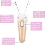 Threading epilator parts: LED light, switch and charging port