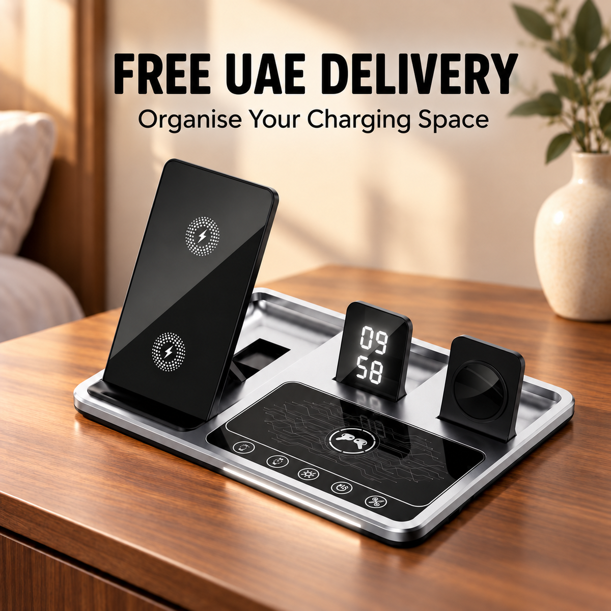 Wireless charging station organising a desktop with FREE UAE DELIVERY