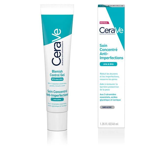 CeraVe blemish control gel tube and packaging on a white background
