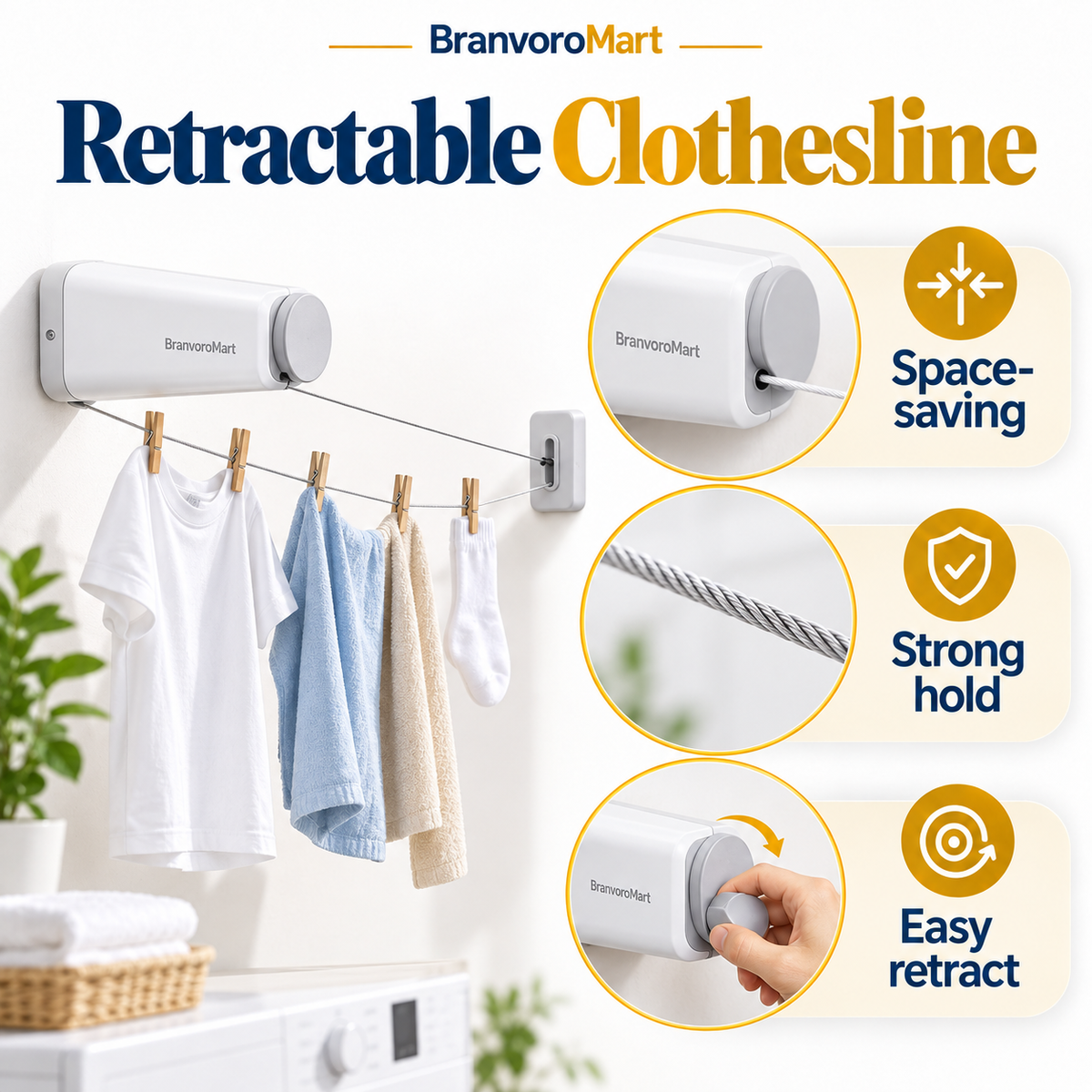 BranvoroMart Retractable Clothesline
