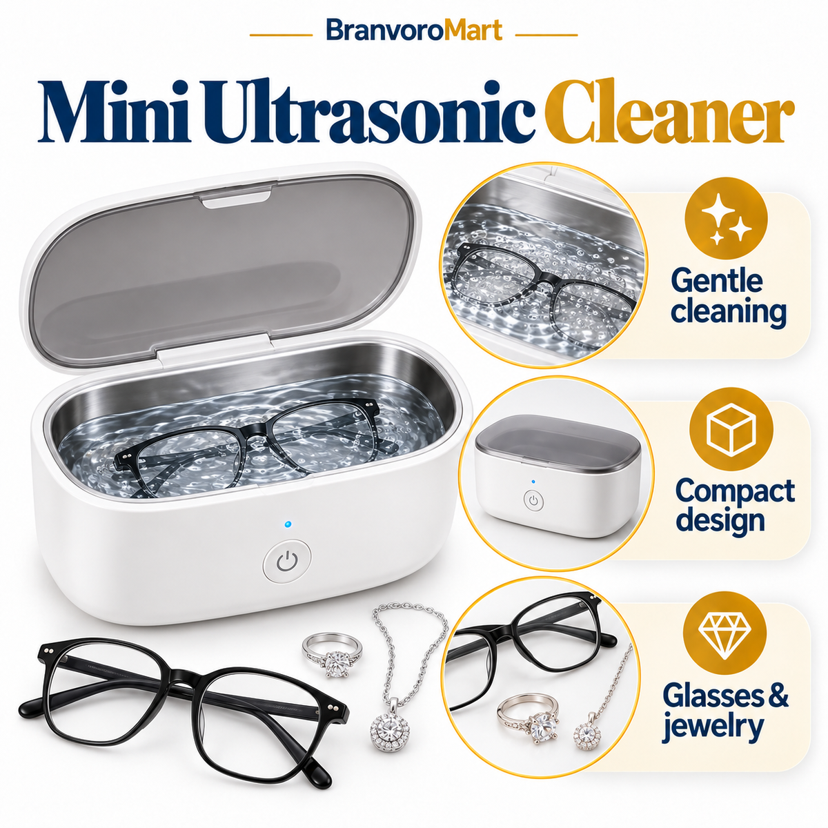 BranvoroMart Mini Ultrasonic Cleaner