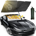 Car sunshade umbrella with a car and sun rays illustration on a white background