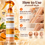 How to use Dr. Melaxin body spray: apply to dry skin, massage gently, then rinse