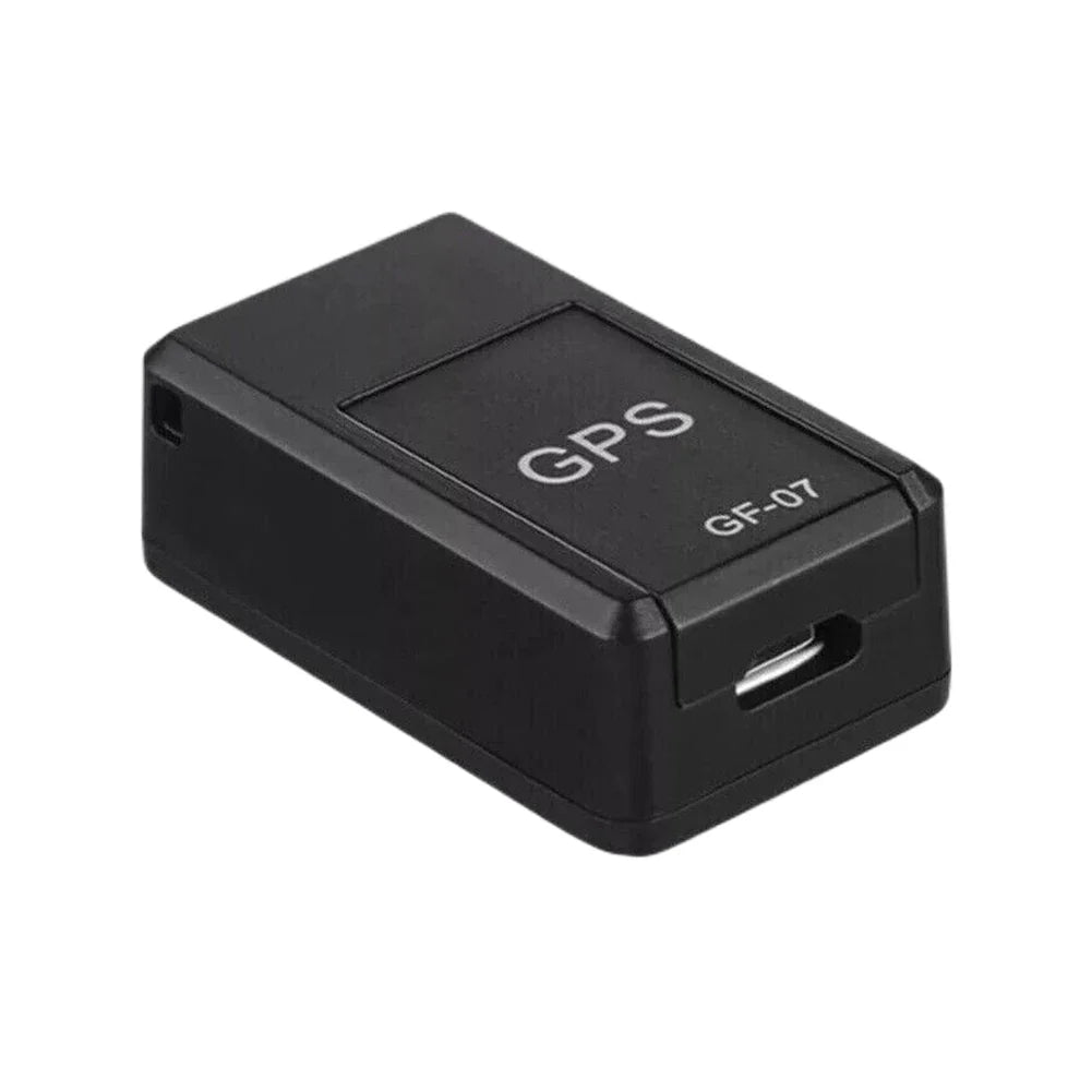 Black GPS tracker with 'GPS' and 'GF-07' text on a white background