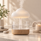 Rain cloud humidifier and aroma diffuser in a warm interior