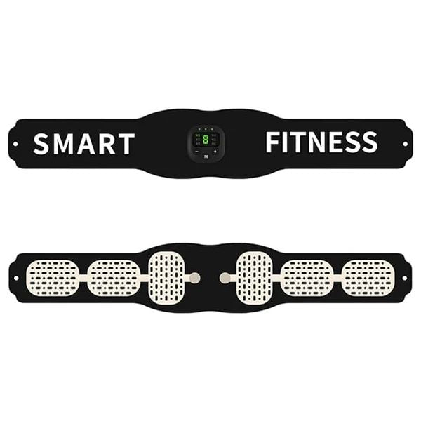 Black fitness belt with digital display labeled 'Smart Fitness' on a white background
